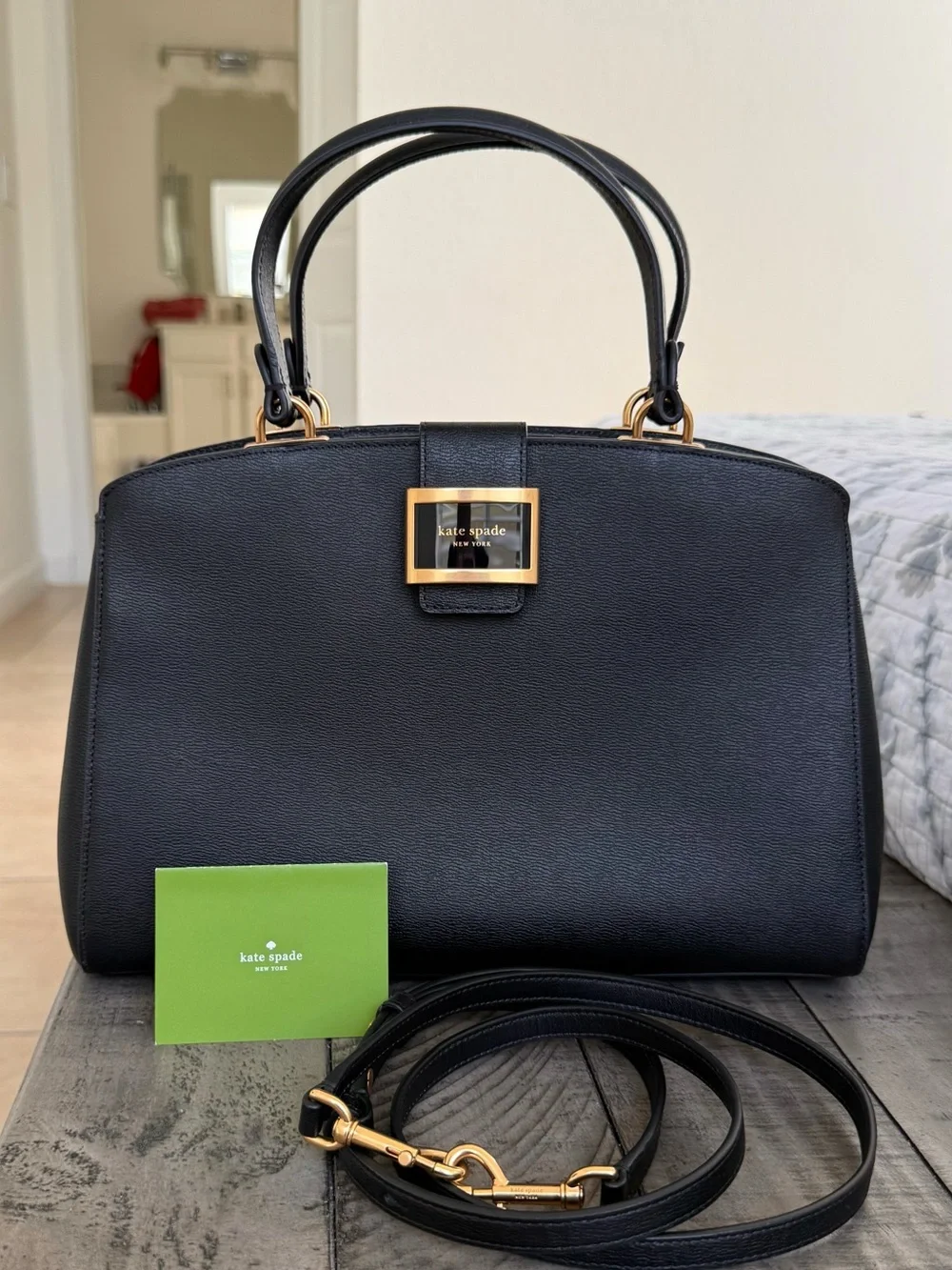 New kate spade Katy Satchel handbag black Leather Crossbody $428 MSRP